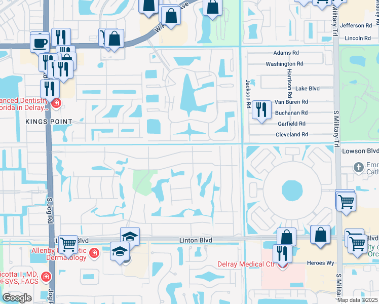 map of restaurants, bars, coffee shops, grocery stores, and more near 489 Normandy Lane in Delray Beach