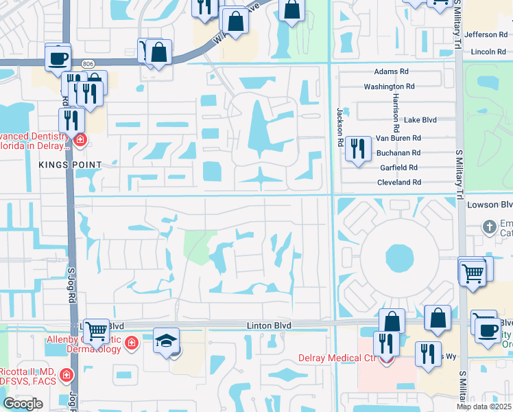 map of restaurants, bars, coffee shops, grocery stores, and more near 489 Normandy Lane in Delray Beach