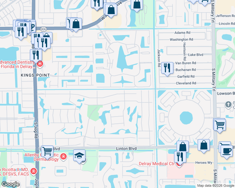 map of restaurants, bars, coffee shops, grocery stores, and more near 15450 Pembridge Avenue in Delray Beach