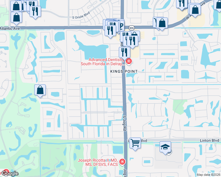 map of restaurants, bars, coffee shops, grocery stores, and more near 166 Valencia Boulevard in Delray Beach