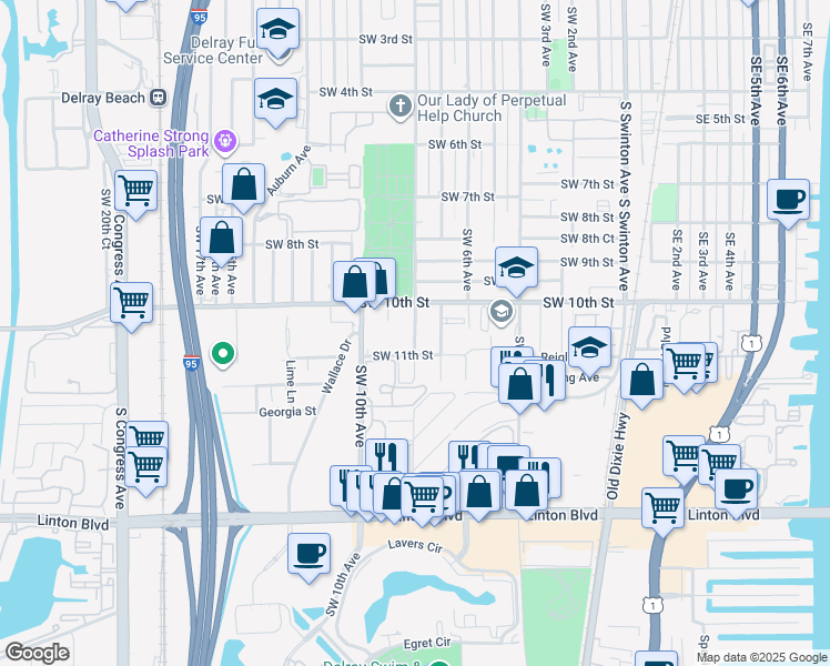 map of restaurants, bars, coffee shops, grocery stores, and more near 7008 Southwest 8th Avenue in Delray Beach