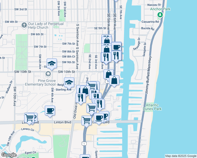 map of restaurants, bars, coffee shops, grocery stores, and more near 1035 West Heritage Club Circle in Delray Beach
