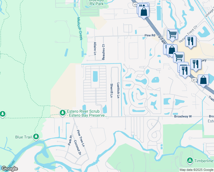 map of restaurants, bars, coffee shops, grocery stores, and more near 20221 Cumberland Court in Estero
