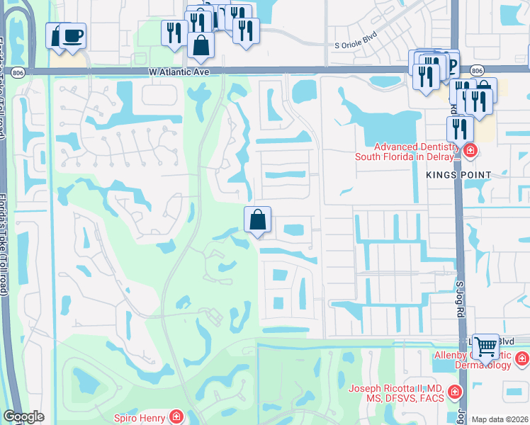 map of restaurants, bars, coffee shops, grocery stores, and more near 15350 Fiorenza Circle in Delray Beach