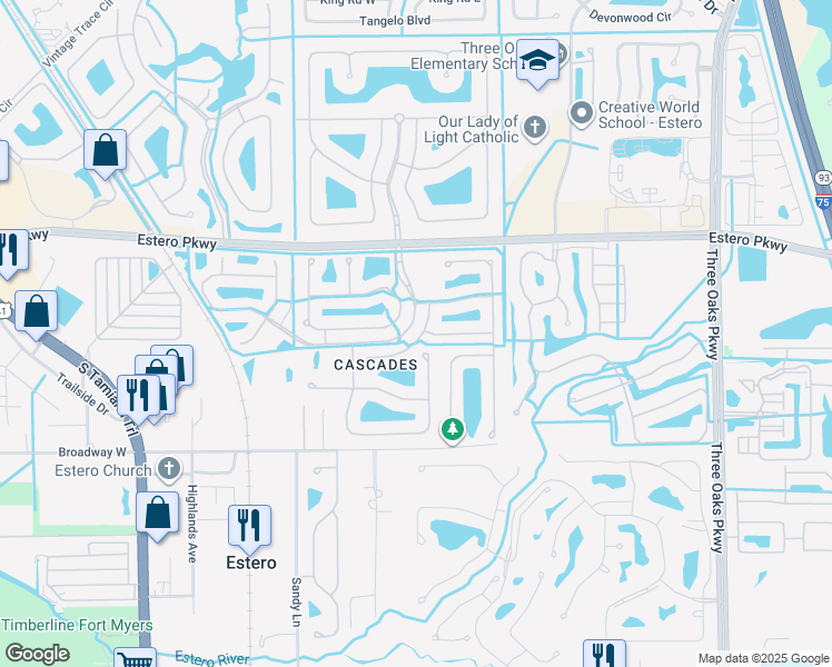 map of restaurants, bars, coffee shops, grocery stores, and more near 9234 Springview Loop in Estero