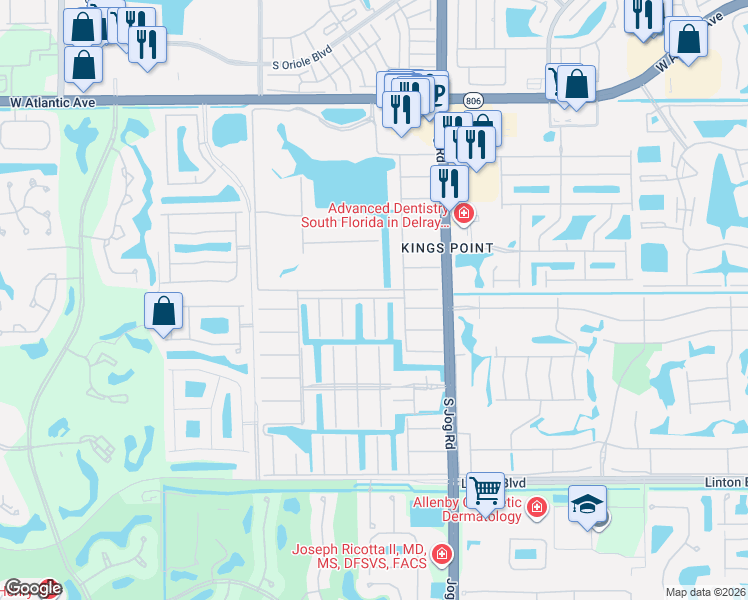 map of restaurants, bars, coffee shops, grocery stores, and more near 92 Valencia Drive in Delray Beach