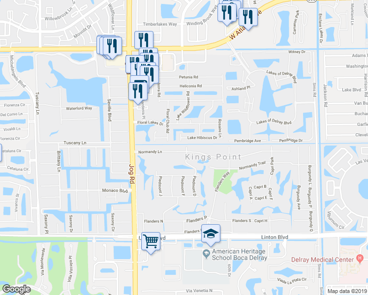 map of restaurants, bars, coffee shops, grocery stores, and more near 6166 Lake Hibiscus Drive in Delray Beach