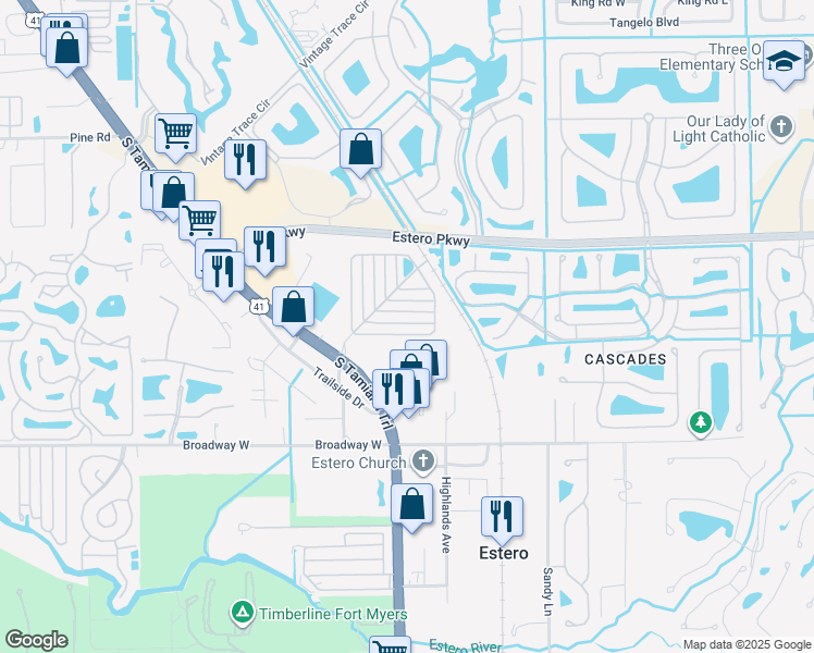 map of restaurants, bars, coffee shops, grocery stores, and more near 8668 Covewood Drive in Estero