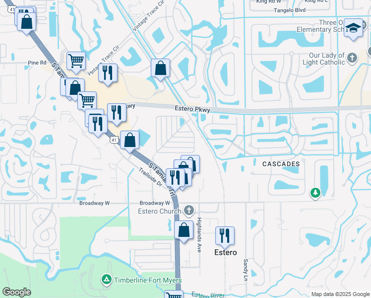 map of restaurants, bars, coffee shops, grocery stores, and more near 8668 Covewood Drive in Estero