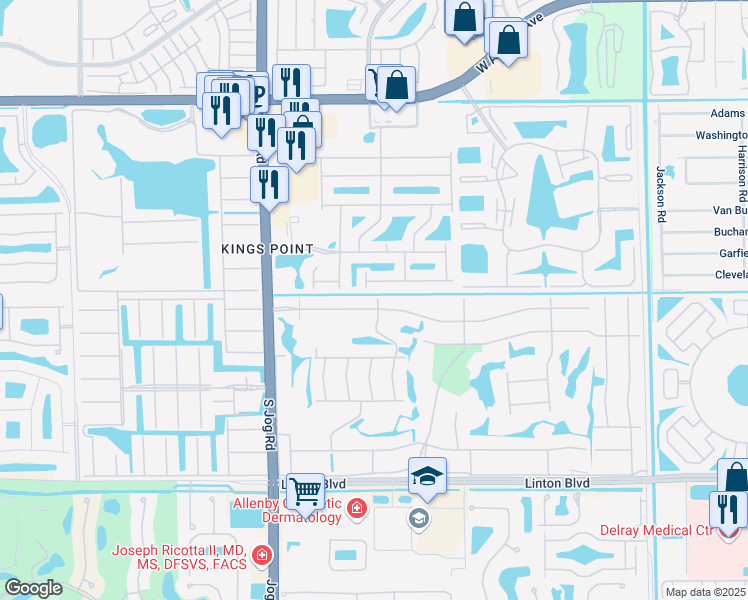 map of restaurants, bars, coffee shops, grocery stores, and more near 244 Normandy Lane in Delray Beach