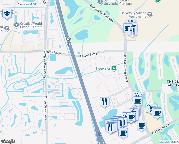 map of restaurants, bars, coffee shops, grocery stores, and more near 10498 Jackson Square Drive in Estero