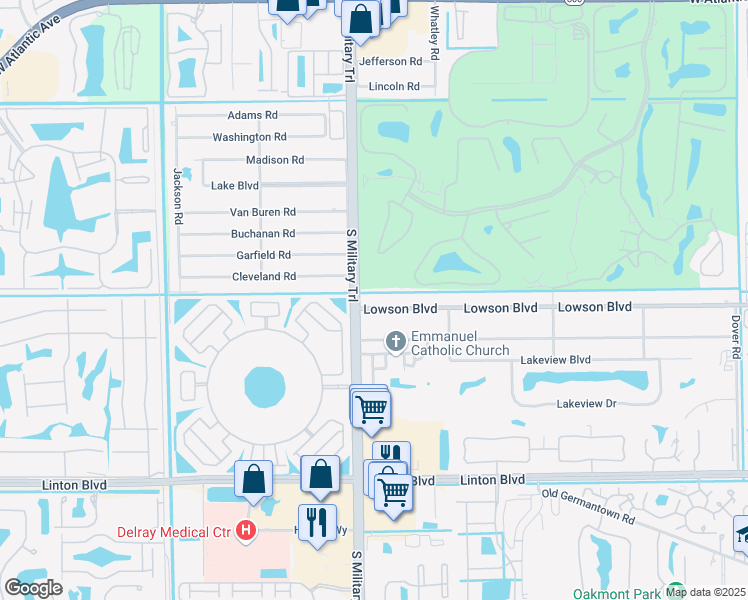 map of restaurants, bars, coffee shops, grocery stores, and more near 3915 Lowson Boulevard in Delray Beach