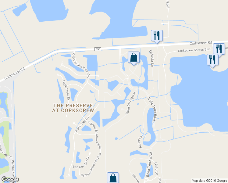 map of restaurants, bars, coffee shops, grocery stores, and more near 20101 Larino Loop in Estero