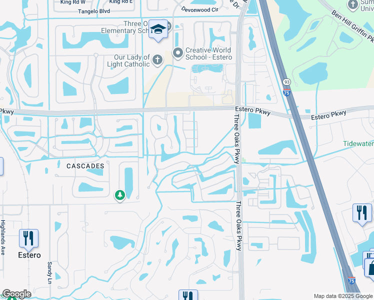 map of restaurants, bars, coffee shops, grocery stores, and more near 20060 Heatherstone Way in Estero
