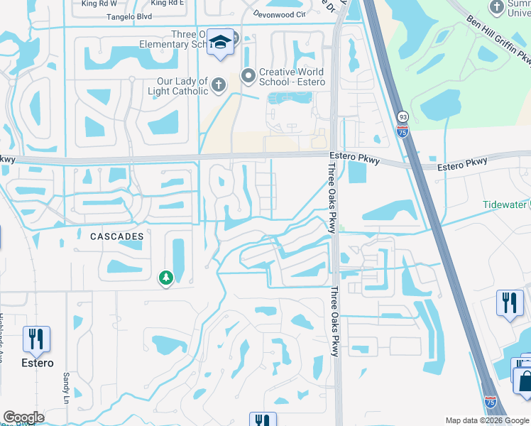 map of restaurants, bars, coffee shops, grocery stores, and more near 20060 Heatherstone Way in Estero