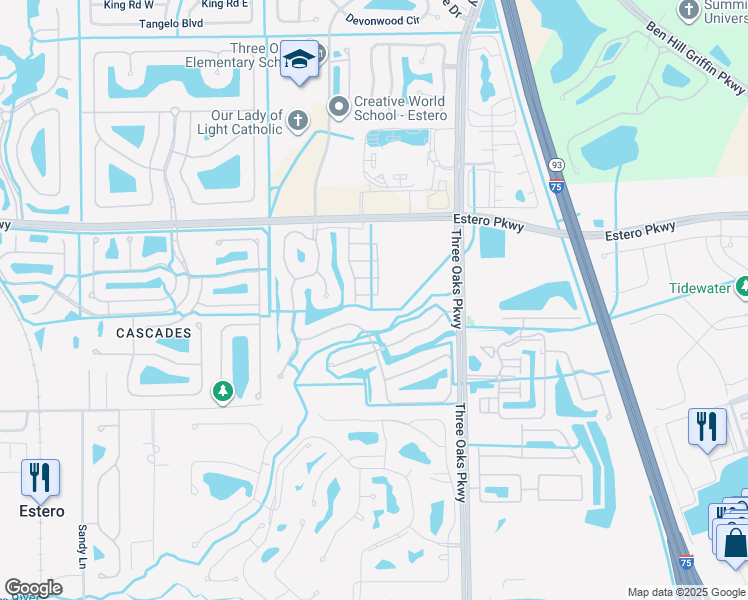 map of restaurants, bars, coffee shops, grocery stores, and more near 9801 Foxhall Way in Estero
