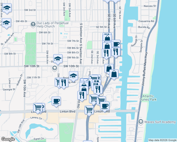 map of restaurants, bars, coffee shops, grocery stores, and more near 1018 Miami Boulevard in Delray Beach