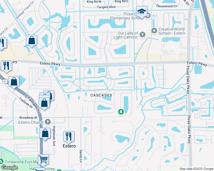 map of restaurants, bars, coffee shops, grocery stores, and more near 9234 Springview Loop in Estero
