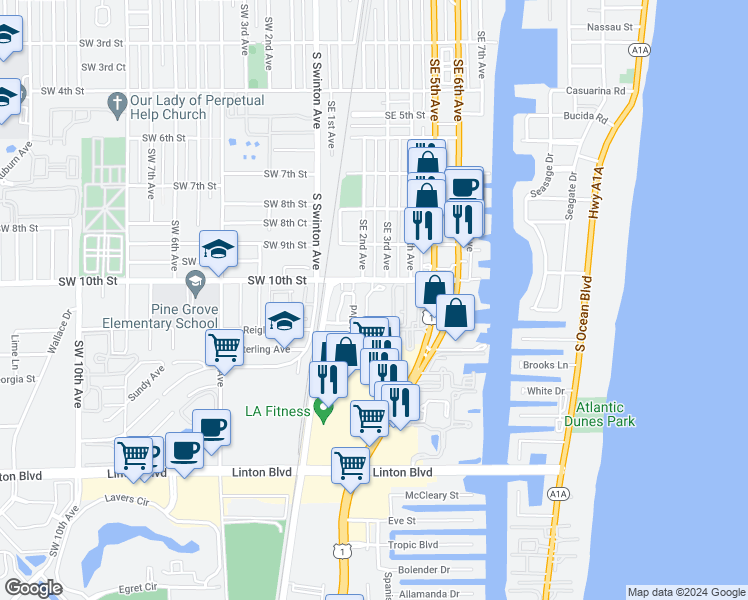map of restaurants, bars, coffee shops, grocery stores, and more near 1014 West Heritage Club Circle in Delray Beach
