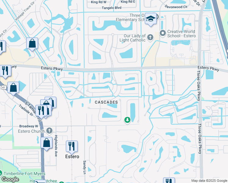 map of restaurants, bars, coffee shops, grocery stores, and more near 9234 Springview Loop in Estero