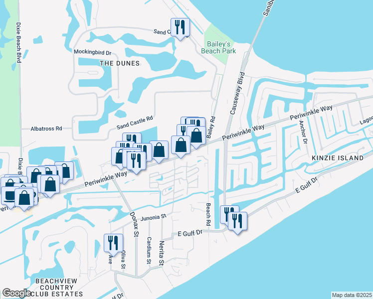 map of restaurants, bars, coffee shops, grocery stores, and more near 1090 Periwinkle Way in Sanibel
