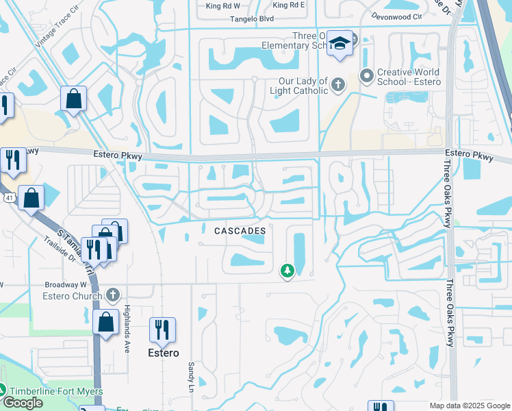 map of restaurants, bars, coffee shops, grocery stores, and more near 9234 Springview Loop in Estero