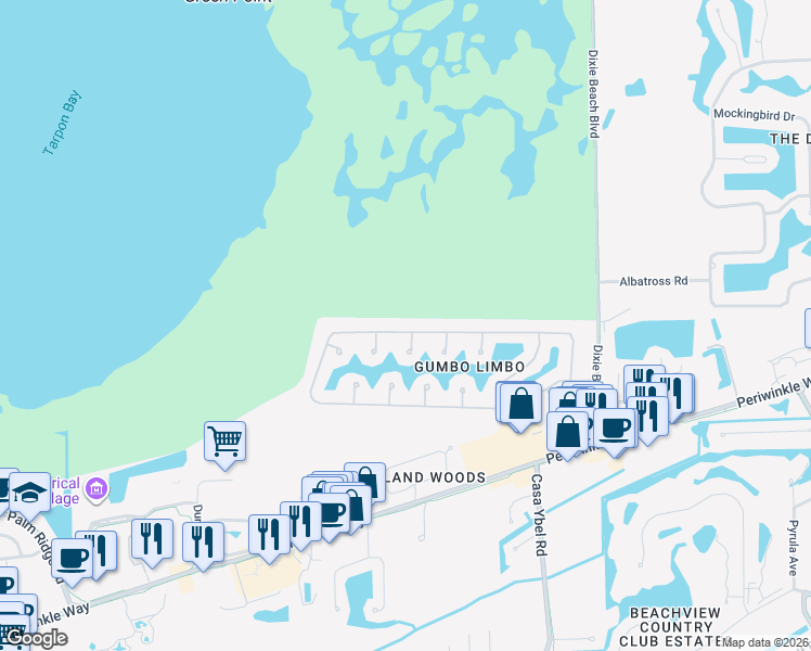map of restaurants, bars, coffee shops, grocery stores, and more near 1731 Serenity Lane in Sanibel