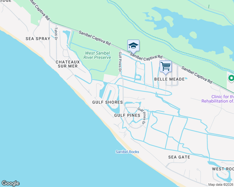 map of restaurants, bars, coffee shops, grocery stores, and more near 1026 Fish Crow Road in Sanibel
