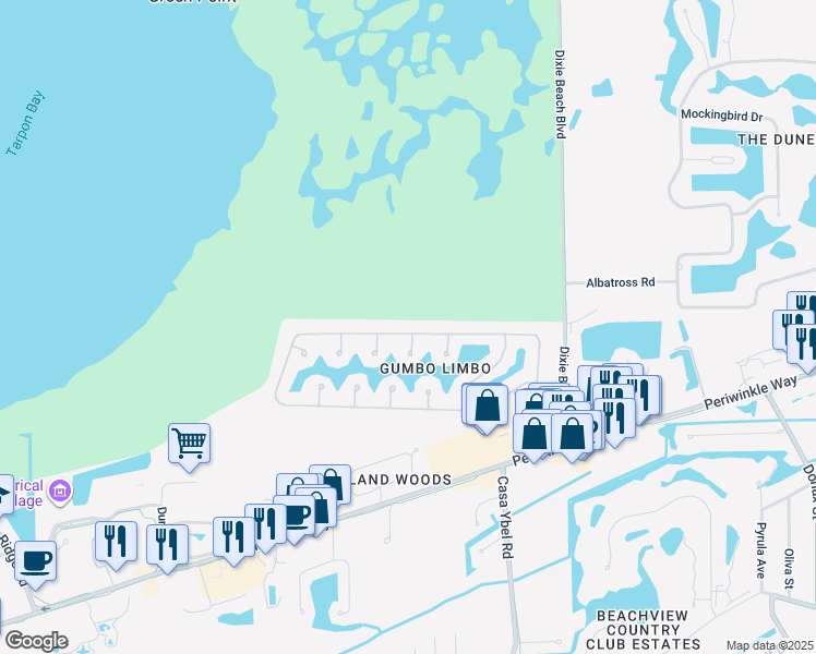 map of restaurants, bars, coffee shops, grocery stores, and more near 1695 Serenity Lane in Sanibel