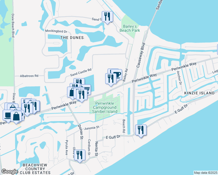 map of restaurants, bars, coffee shops, grocery stores, and more near 1090 Periwinkle Way in Sanibel