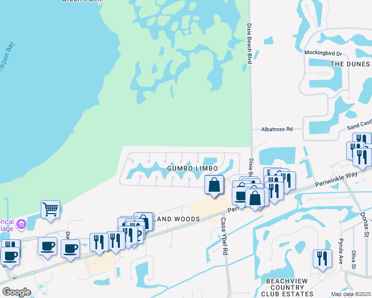 map of restaurants, bars, coffee shops, grocery stores, and more near 1695 Serenity Lane in Sanibel