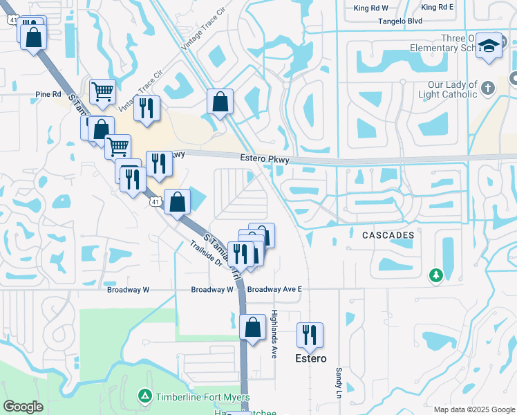 map of restaurants, bars, coffee shops, grocery stores, and more near 8668 Covewood Drive in Estero