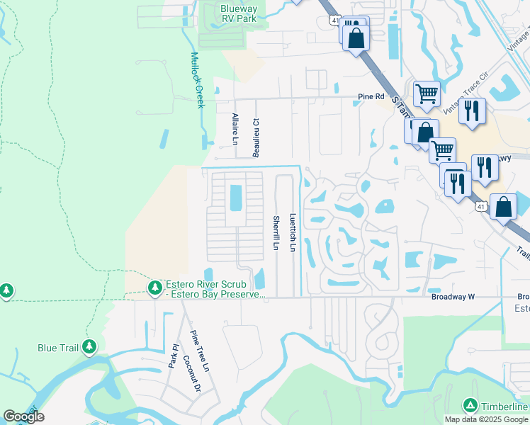 map of restaurants, bars, coffee shops, grocery stores, and more near 20221 Cumberland Ct in Estero