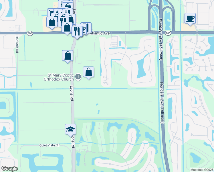 map of restaurants, bars, coffee shops, grocery stores, and more near 15495 Tall Oak Avenue in Delray Beach