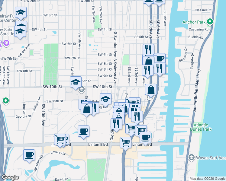 map of restaurants, bars, coffee shops, grocery stores, and more near 10158 Ventnor Ave in Delray Beach