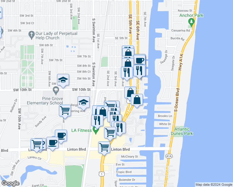 map of restaurants, bars, coffee shops, grocery stores, and more near 1014 West Heritage Club Circle in Delray Beach