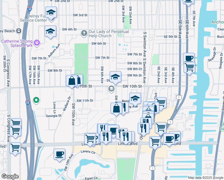 map of restaurants, bars, coffee shops, grocery stores, and more near 400 Southwest 10th Street in Delray Beach