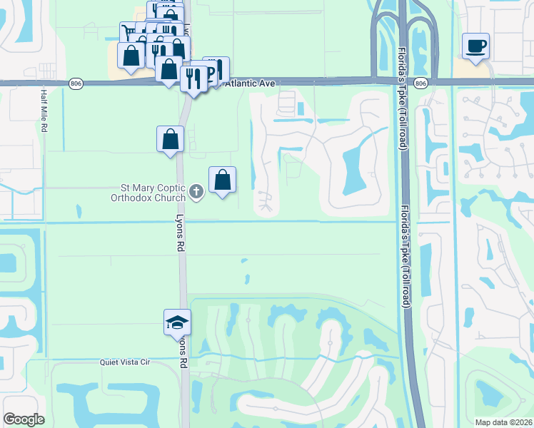 map of restaurants, bars, coffee shops, grocery stores, and more near 15495 Tall Oak Avenue in Delray Beach