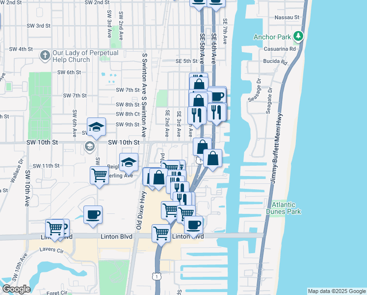 map of restaurants, bars, coffee shops, grocery stores, and more near 1011 West Heritage Club Circle in Delray Beach