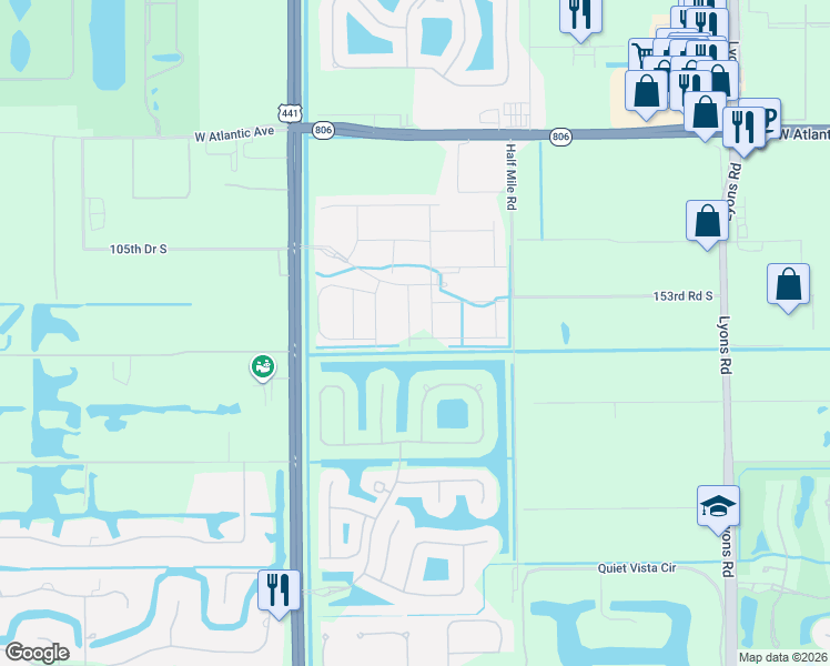 map of restaurants, bars, coffee shops, grocery stores, and more near 15387 Sandy Beach Terrace in Delray Beach