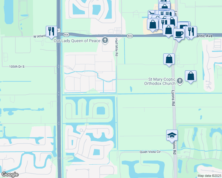 map of restaurants, bars, coffee shops, grocery stores, and more near 9621 Sterling Shores Street in Delray Beach