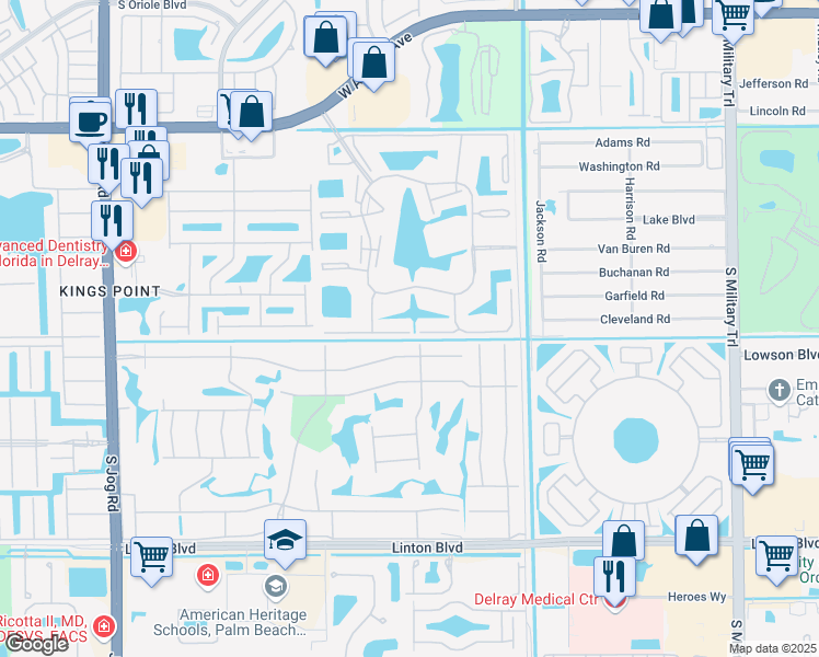 map of restaurants, bars, coffee shops, grocery stores, and more near 489 Normandy Lane in Delray Beach