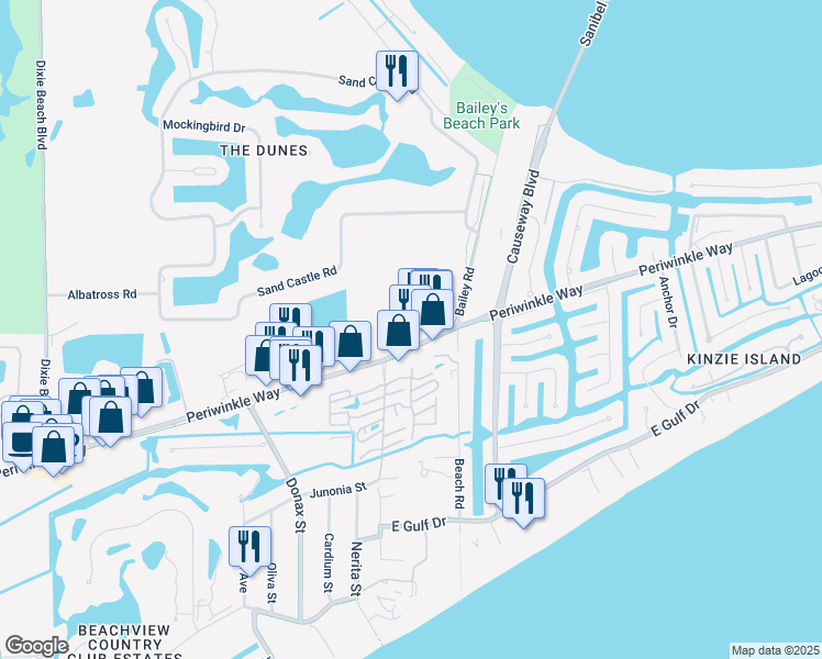 map of restaurants, bars, coffee shops, grocery stores, and more near 1090 Periwinkle Way in Sanibel
