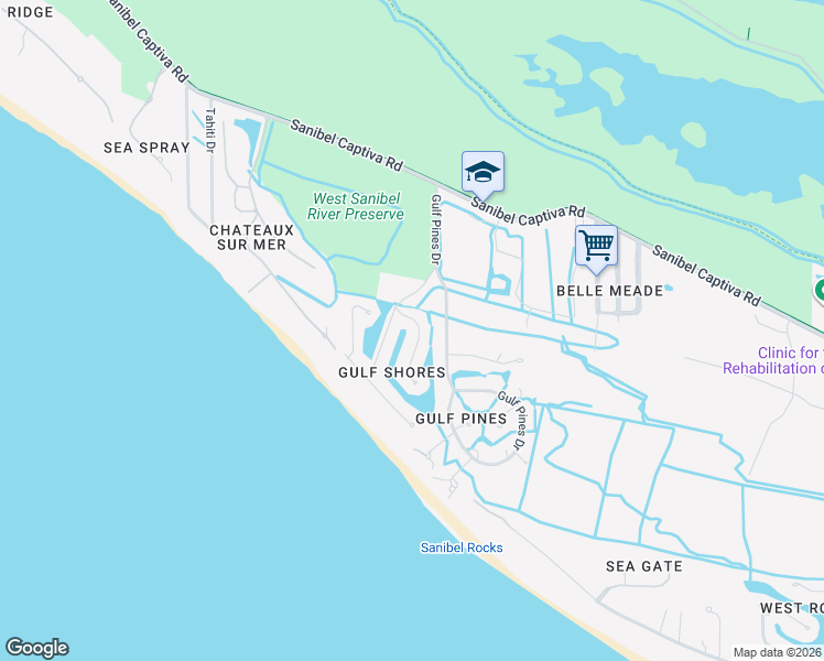 map of restaurants, bars, coffee shops, grocery stores, and more near 1026 Fish Crow Road in Sanibel