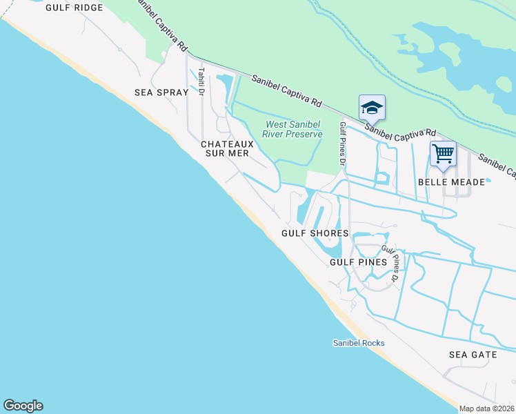 map of restaurants, bars, coffee shops, grocery stores, and more near 4627 Rue Belle Mer in Sanibel