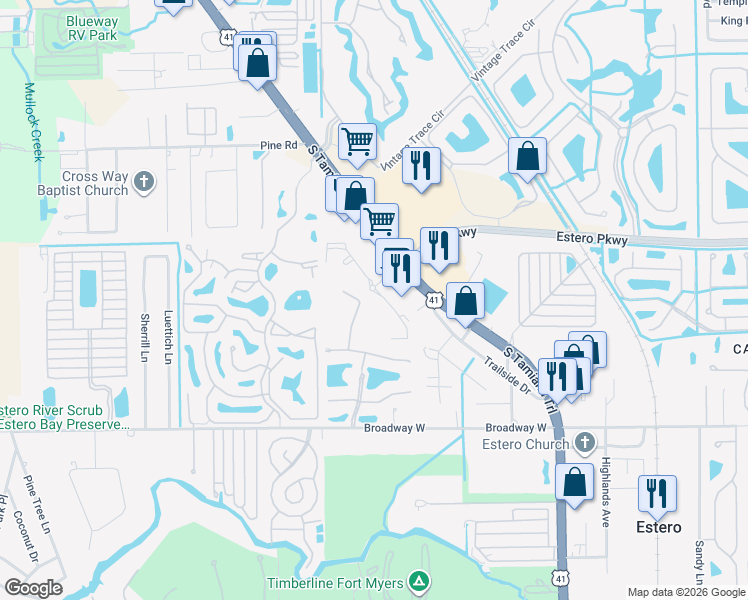 map of restaurants, bars, coffee shops, grocery stores, and more near 3011 Terracap Drive in Estero