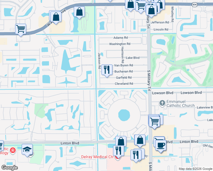 map of restaurants, bars, coffee shops, grocery stores, and more near 15884 Laurel Oak Circle in Delray Beach