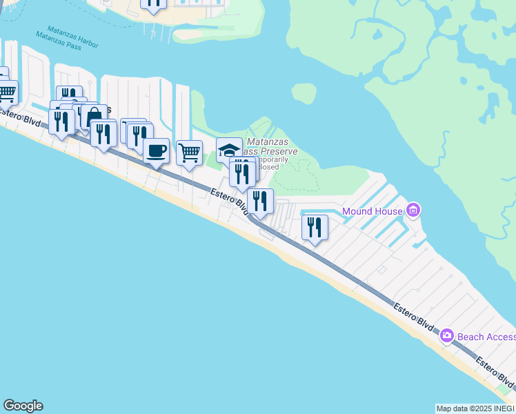 map of restaurants, bars, coffee shops, grocery stores, and more near 100 Lovers Lane in Fort Myers Beach