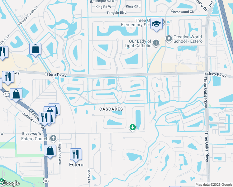 map of restaurants, bars, coffee shops, grocery stores, and more near 9234 Springview Loop in Estero