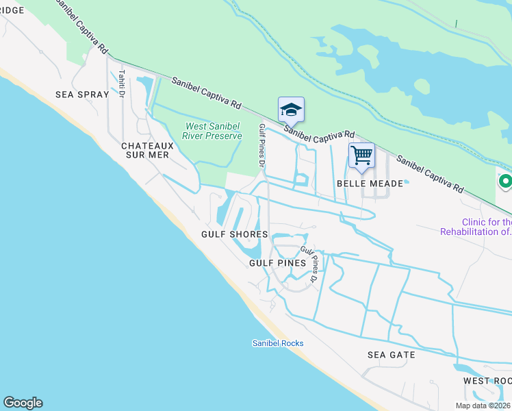 map of restaurants, bars, coffee shops, grocery stores, and more near 1026 Fish Crow Road in Sanibel
